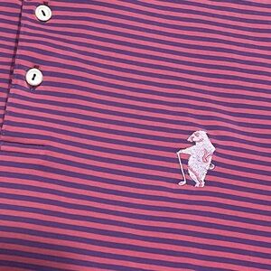 Peter Millar Summer Comfort Polo Mens Large Pink Purple Stripe Golf Gopher Logo